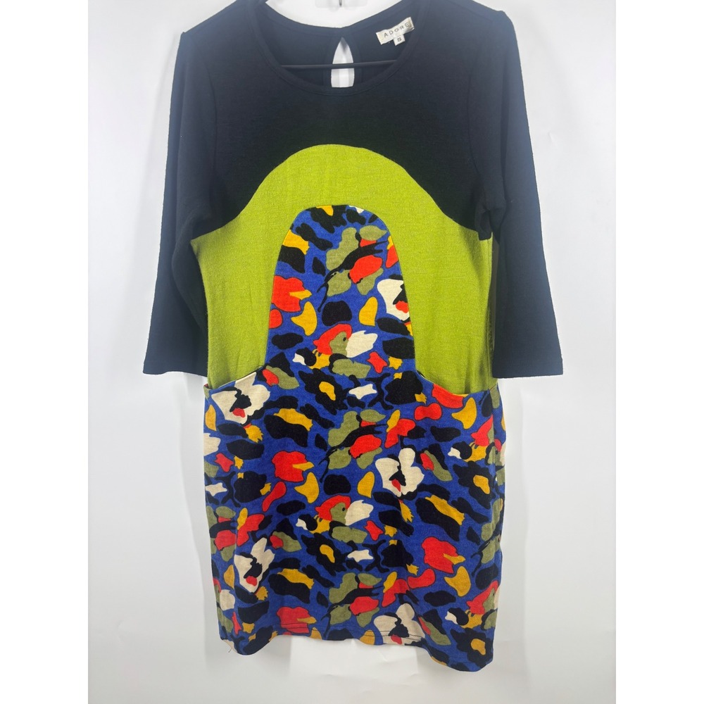Adore Women Sweater Dress Small Black Green Blue Colorblock Knit Vintage Artsy